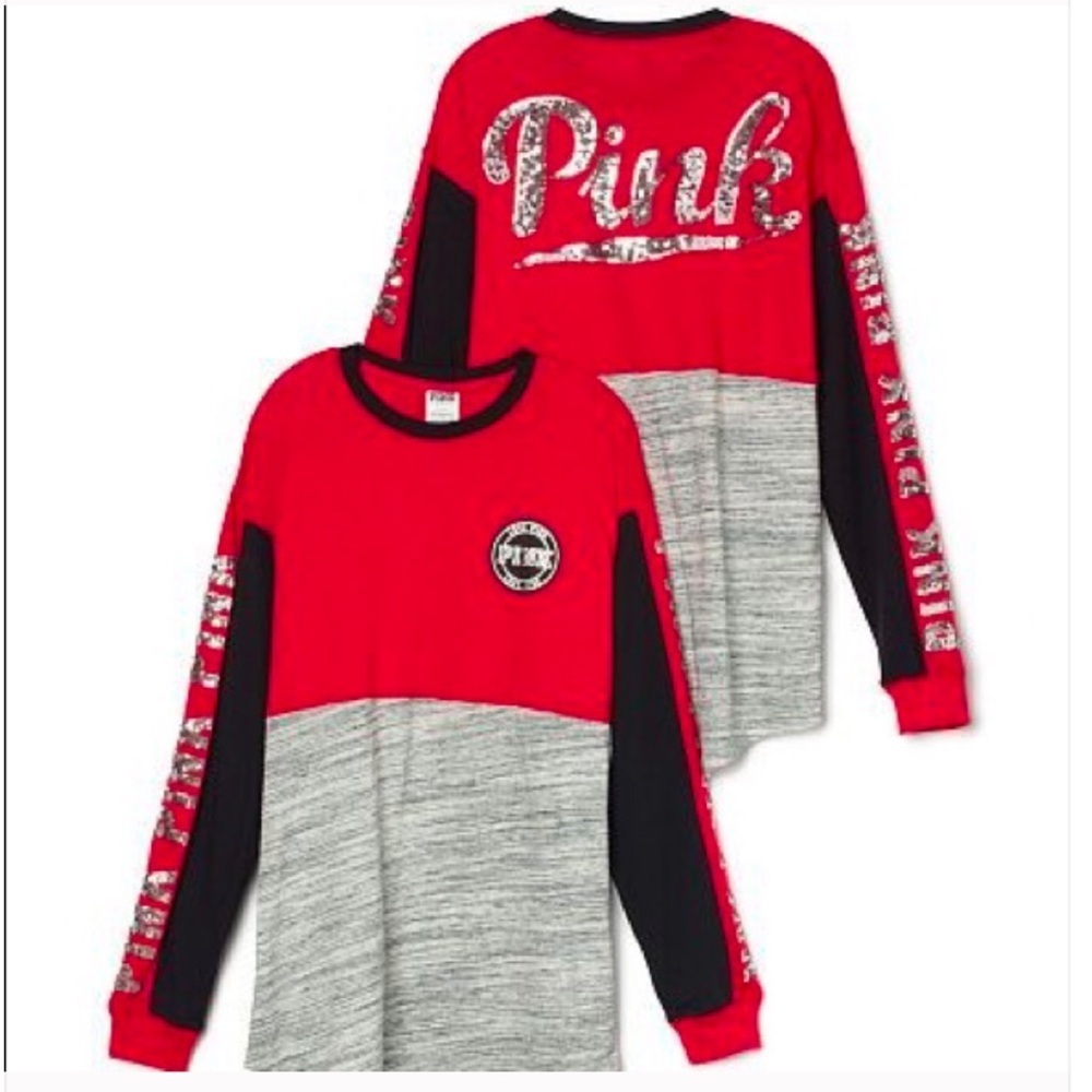 **RARE** VS Pink Long Sleeve Crew Neck Top - Silver Bling - Size XS